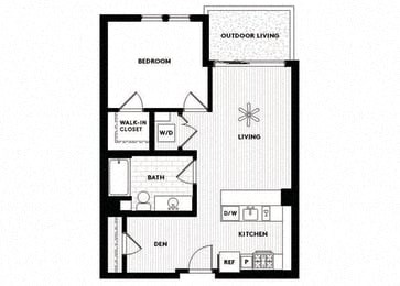 Floor plan for 1 bed, 1 bath, 771 sqft